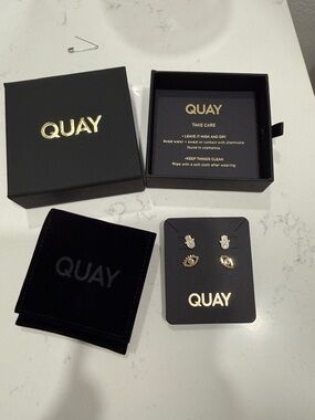 New Quay Australia Gold Hamsa & Evil Eye Studs with Crystal Accents